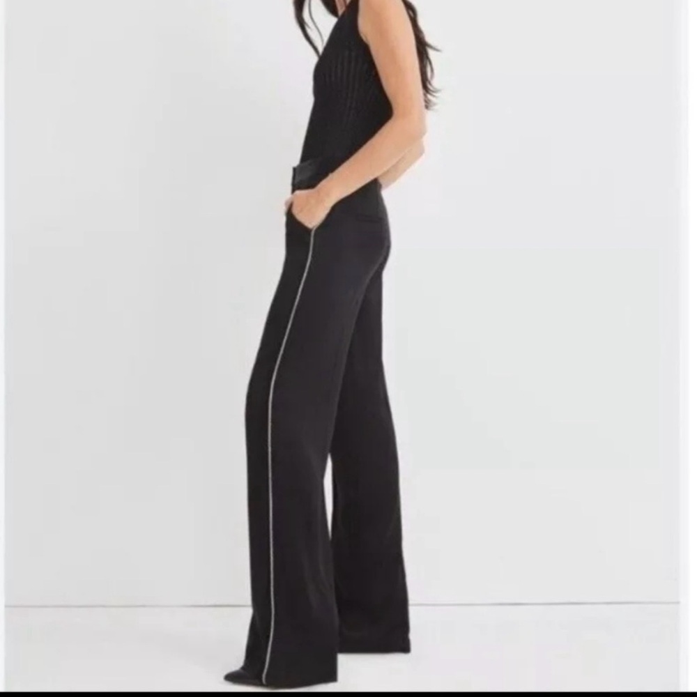 Jason Wu Crystal Rhinestone side trim black wide leg satin pants size 6 - Picture 2 of 7